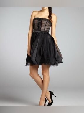 Vera Wang Black Strapless Silk & Chiffon Prom Cocktail Dress *Minor Flaws*